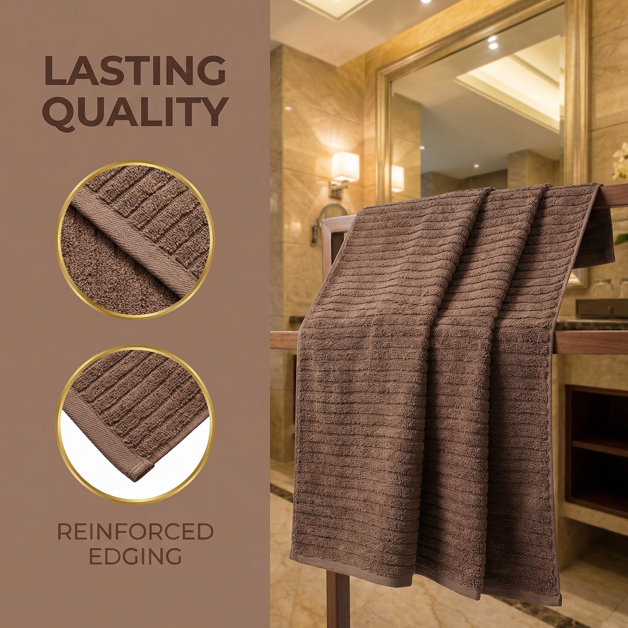 Unique Bargains Ultra Soft Absorbent Striped Cotton Bath Towel Dark Brown 55" x 28"