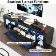 ChVans Floating TV Stand for TV's up to 75, Wall Mounted Floating Entertainment Center with LED Lights, Modern Wood TV Cabinet for Living Room, Bedroom,Black