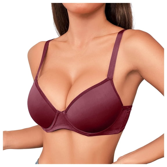 GEWSEY Womens Unlined Underwire Bras Sheer Mesh Plunge Bralette Push Up Balconette Bra Triangle Minimizer Seamless Tshirt Bras (Wine, 85B)