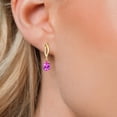 thumbnail image 3 of Gem Stone King 10K Yellow Gold Pink Created Sapphire Stud Dangle Earrings for Women | 2.00 Cttw | Gemstone September Birthstone | Pear Shape 7X5MM, 3 of 6