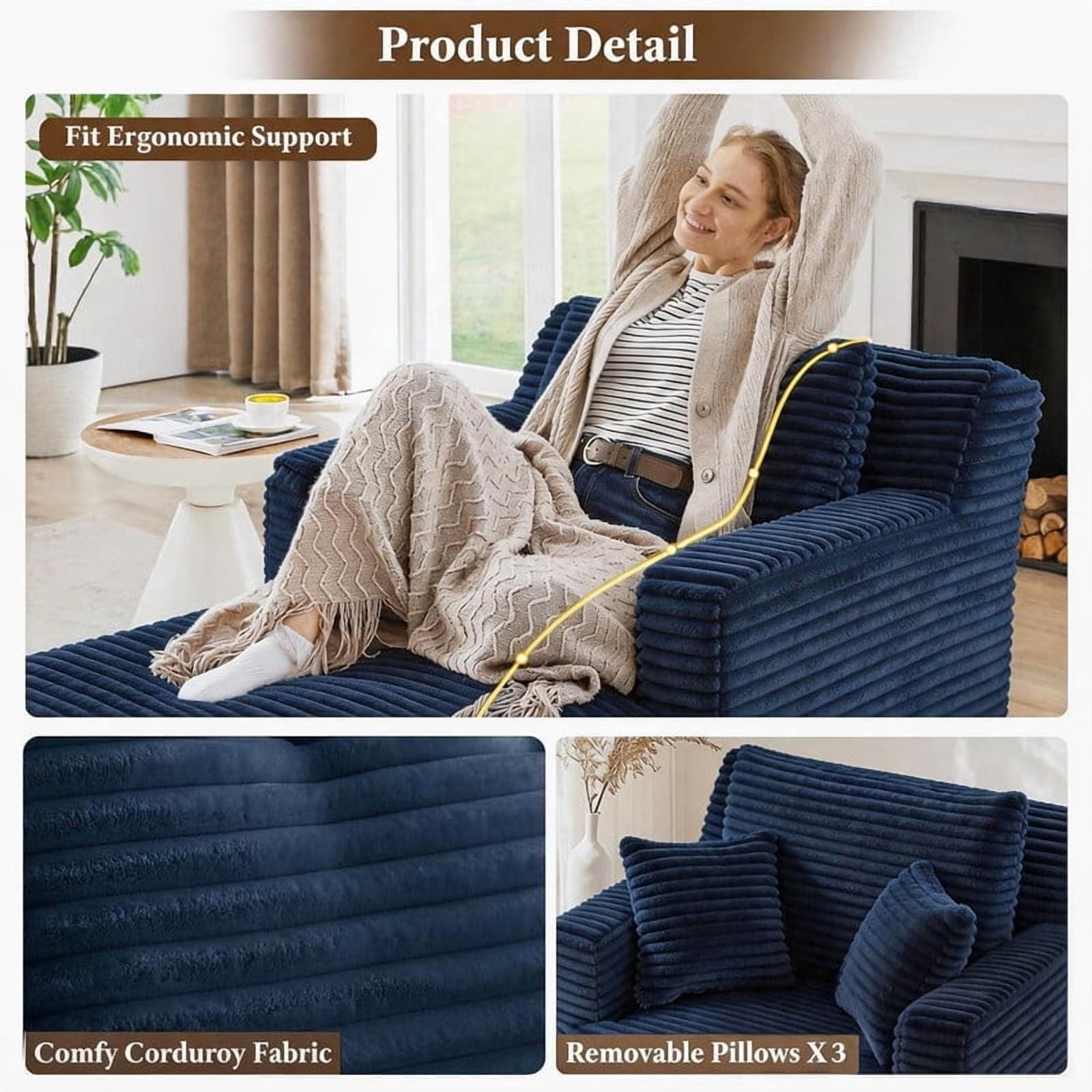 Indoor Single Chaise Lounge Sofa Chair, Modern Corduroy Upholstery Sleeper Bed Lounger Sofa Chair for Living Room,Office,Apartment, 39.4''x65.4''