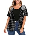 thumbnail image 3 of Horkkom Hoodies for Women Cotton Button Down Plaid Print Flannel Shirts Short Sleeve Daily Casual Tops M, 3 of 6