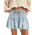 thumbnail image 2 of Women'S Denim A-Line Pleated Skirt Casual High Waisted Ruffle Flared Mini Skirts Light Blue L, 2 of 8