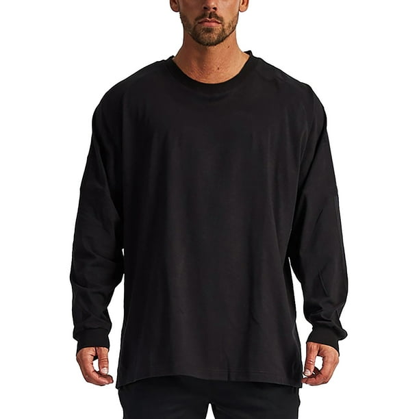 Camiseta deportiva de manga larga y color liso para hombre: material resistente, tallas M-XXL, perfecta para el día a día y para practicar deporte de forma ocasional.