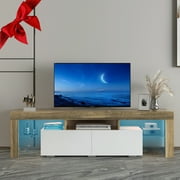 LOAOL 63 inch Wooden TV Stand with RGB Light, for TVs up to 70 inch, Gray Walnet & White