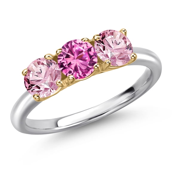 Gem Stone King 10K Two Tone Gold Pink Created Sapphire and Pink Lab Grown Diamond Engagement Ring for Women | 1.55 Cttw | Round 5MM | Gemstone September Birthstone | Size 9