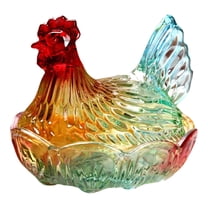 Hen on Nest Glass Dish, Glass Hen On Nest Crystal Glasses Candy Dish with Lid Hen-Shaped Chicken Fruit Bowl Dessert Snacks Plate Retro Bowl Jar for Home Decor Candy Jars (Rooster Color)