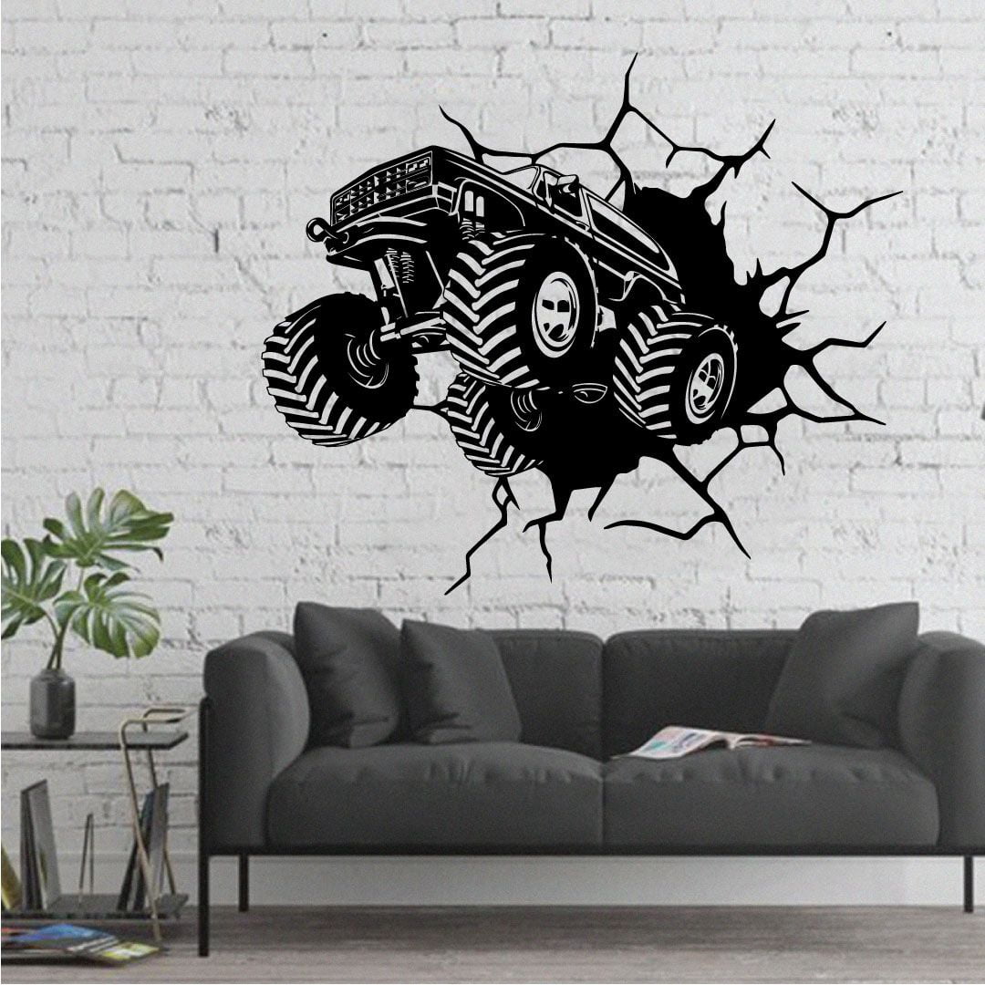DecorwithUs Monster Truck Wall Crash Wall Decals