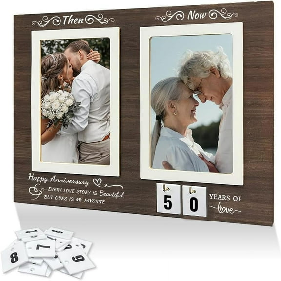 Then Now Anniversary Picture Frame Happy Anniversary Photo Frame Anniversary 1-99 Years Wedding Gift Ideas for Engagement Bridal Shower Gifts 2pcs 3.5× 5.5 Inches Photo colorful