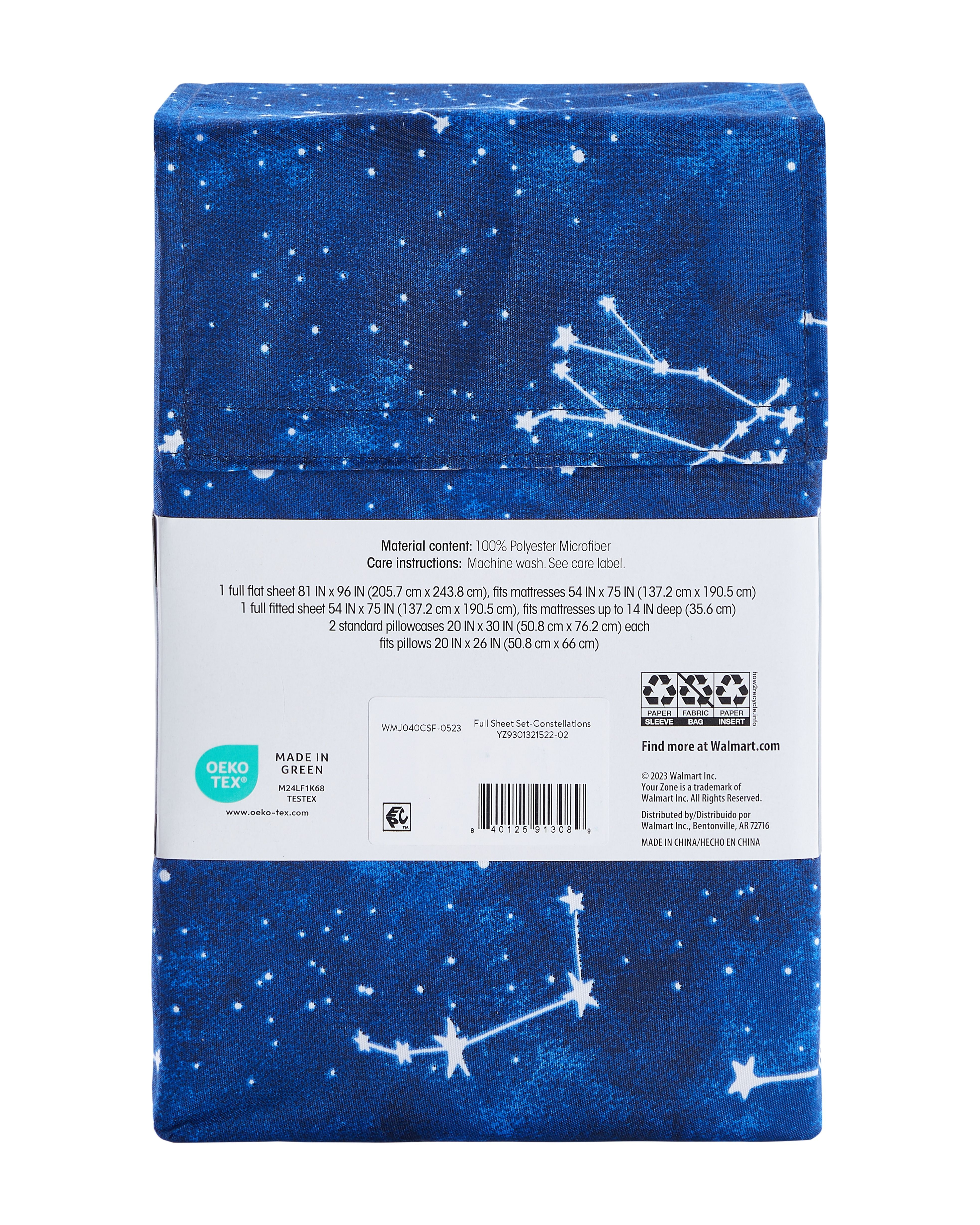 Your Zone Kids Soft Microfiber Sheet Set, Navy Blue Stars, Full, 4 Pieces, Easy Care