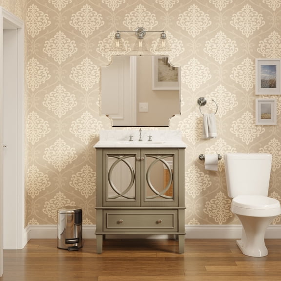 Olivia 30" Bathroom Vanity with Weathered Gray Cabinet and Carrara Marble Top