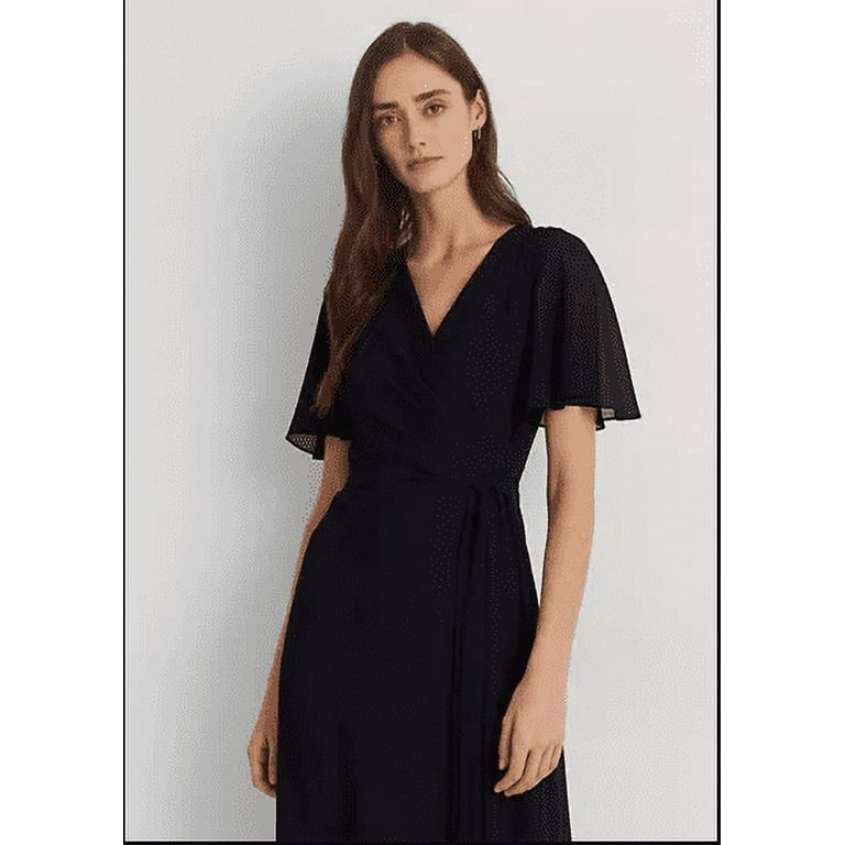 Lauren Ralph Lauren Women's Georgette Flutter-Sleeve Dress, Navy, 6 Lauren Ralph Lauren Women's Georgette Flutter-Sleeve Dress, Navy, 6