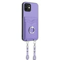 thumbnail image 2 of for iPhone 11 PU Leather Phone Case Cover, Classic Shoulder Strap Card Slots Shockproof Protective Ring Bracket Anti-scratch Ultra Slim Back Case for iPhone 11 - Purple, 2 of 8