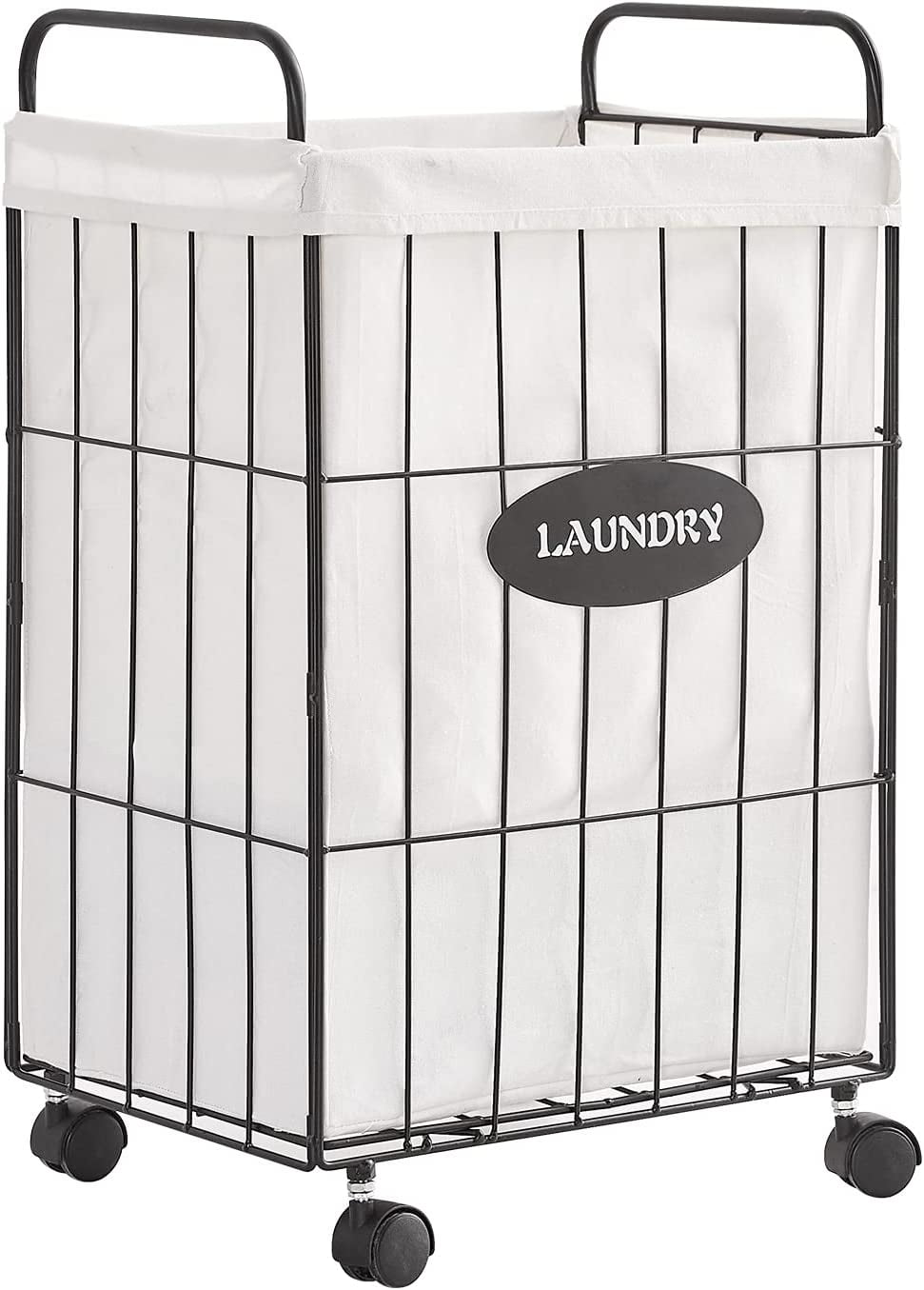 Coolnut Iron Wire Laundry Hamper With Rolling Lockable Wheels, Folding