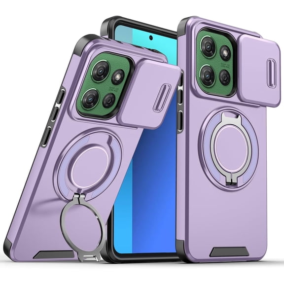 Slim Magnetic Phone Case compatible with Motorola Moto G 2026 and Moto G Play 2026, Shockproof Cover with Slide Camera Cover, Rotating Kickstand Ring