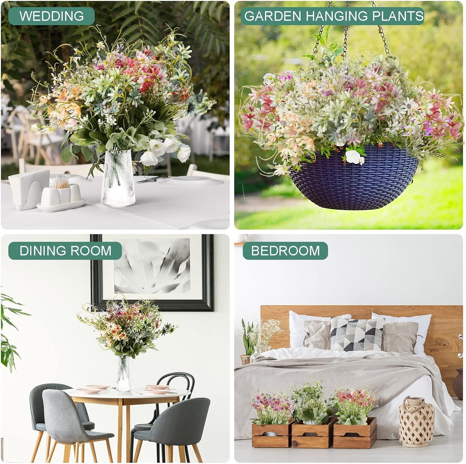 Morttic 12 Bundles Wildflowers Fake Daisy Outdoor Artificial Flowers UV Resistant Silk Wild Flower Bouquets Bulk Faux Plants Plastic Greenery for Decoration Vase Floral Spring Home Decor