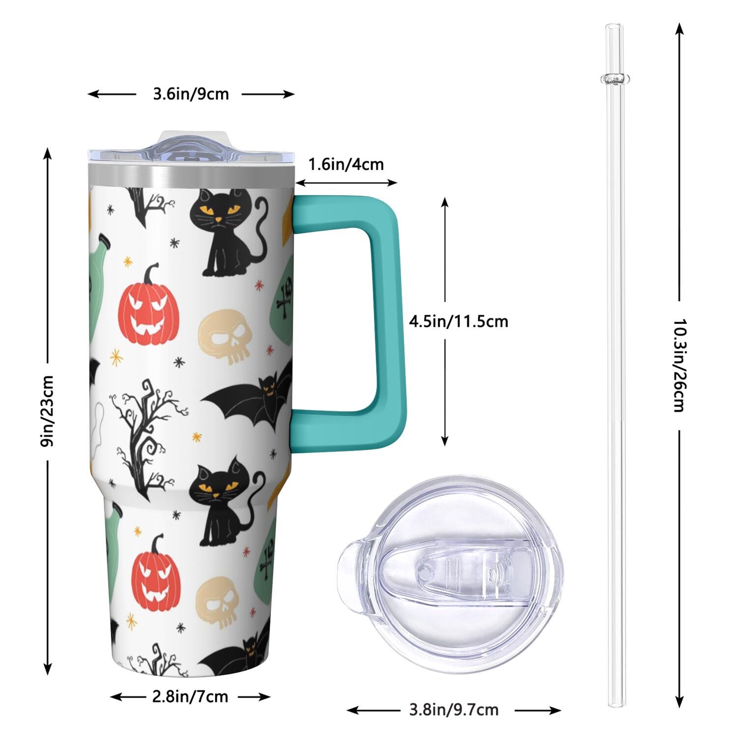 30oz Halloween Tumbler with Handle – Haunted Skull Drinkware with Lid and Straw – Creepy Aesthetic Travel Cup – Trick or Treat Gifts