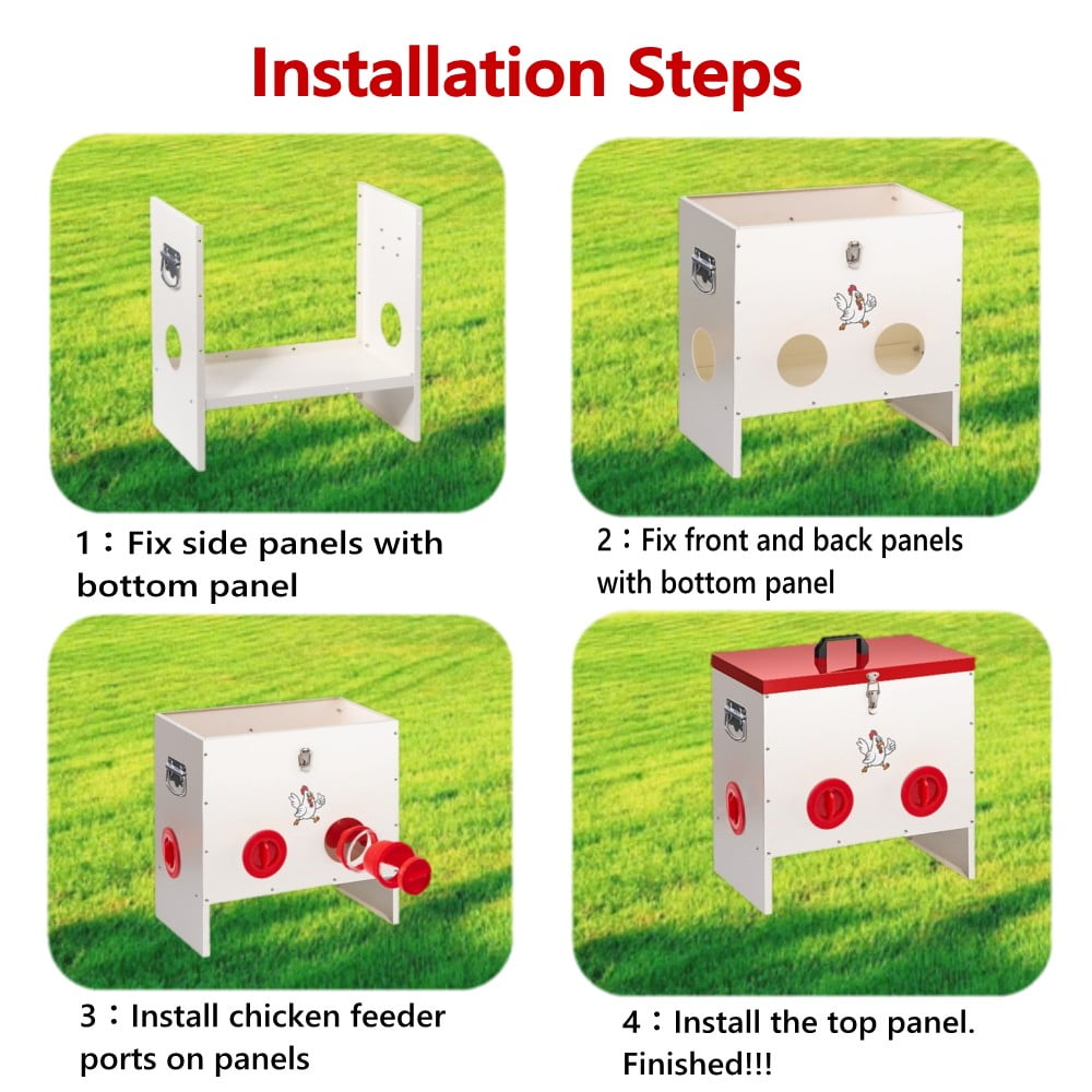 SHZOND Automatic Chicken Feeder 50 LBS,6 Port Metal Poultry Feeder,Large Capacity Automatic Poultry Feeder System, No Waste Poultry Feeder with Locking Lid for Chickens, Ducks&Poultry