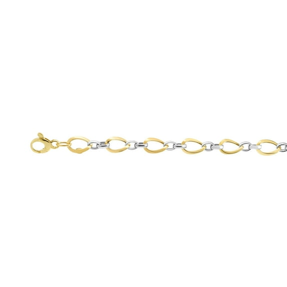 14K Yellow & White Finish 7.4mm Shiny Twisted Oval Tube Link Bracelet with Lobster Clasp by IcedTime