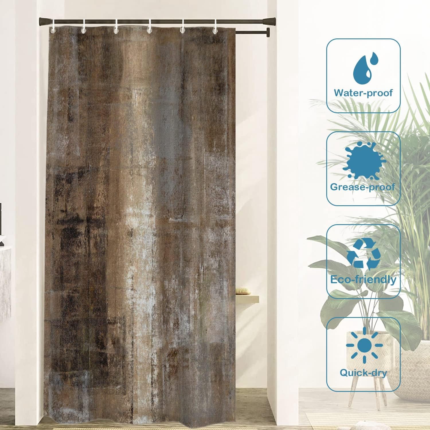 Brown Abstract Art Decor Shower Curtain, Grey Acrylic Bathroom Decor Polyester Fiber Plastic Rings Quick-Drying Waterproof for Bathtubs/Bathroom, 72x36 inches