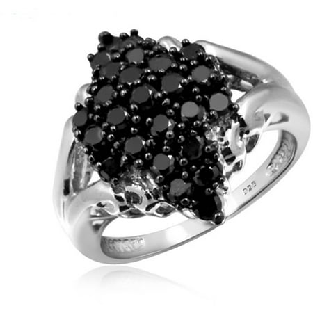 JewelersClub 1.00 CTW Round cut Black Diamond Marquise Sterling Silver Ring