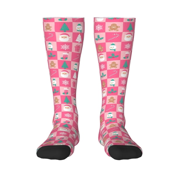 Balery Pink Christmas Cheer Calcetines novedosos Calcetines deportivos Calcetines hasta la rodilla Calcetines de algodón Calcetines originales y geniales