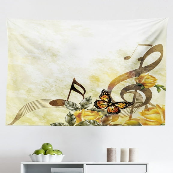 Music Tapestry, Colorful Musical Notes Frame Festival Singing Enjoyment Fashion Themed Print, Fabric Wall Hanging Decor for Bedroom Living Room Dorm, 2 Sizes, Multicolor, by Ambesonne