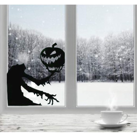 Large Spooky pumpkin Halloween Skeleton Window cling Decal