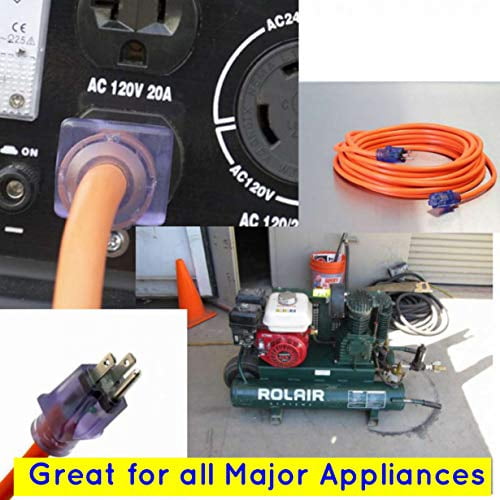 10/3 Extension Cord 25 ft 10 gauge extension cords Indoor/Outdoor Extension Cord with Lighted End, 25-Foot(25 ft, Orange)