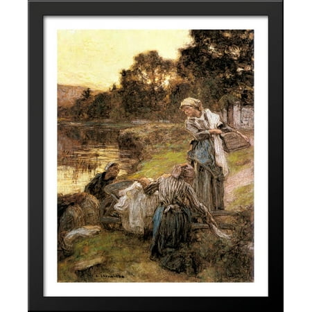Le Laveuses au Bord de la Marne 28x34 Large Black Wood Framed Print Art by Leon Augustin L'Hermitte
