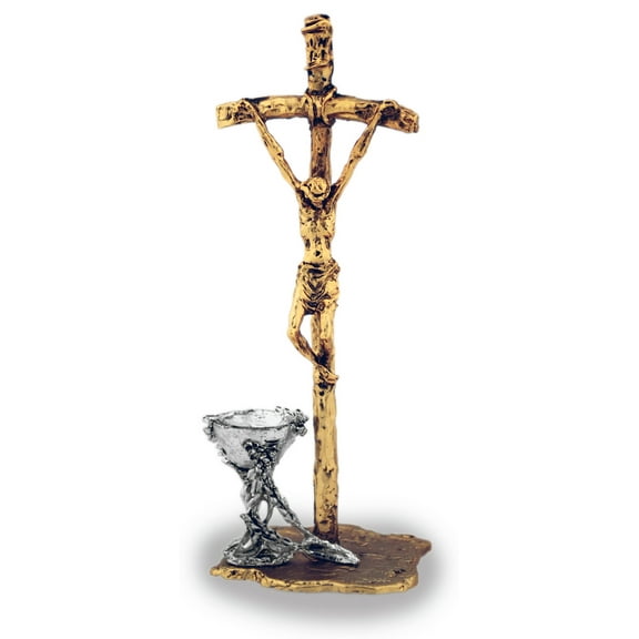 4.5" Saint John Paul II Crucifix and Chalice Statue, Gold-Tone Cross with Silver-Tone Chalice