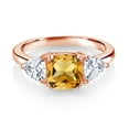 thumbnail image 2 of Gem Stone King 18K Rose Gold Plated Silver Yellow Citrine and White Moissanite 3 Stone Engagement Ring for Women (2.34 Cttw, Gemstone November Birthstone, Available in Size 5, 6, 7, 8, 9), 2 of 3