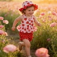 thumbnail image 2 of FINALGANG Baby Girls Three Piece Strawberry Outfit Set Strawberry Print Ruffle Hem Cami Top Striped Shorts Matching Sun Hat Summer Set For Daily Wear Trendy Outfit, 2 of 6