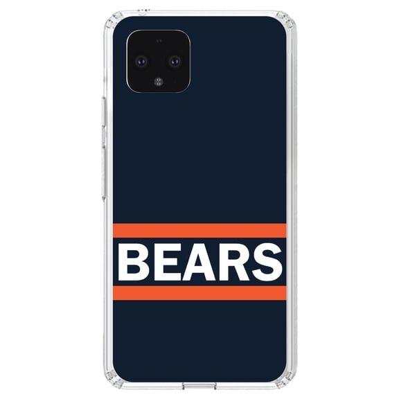 DistinctInk Clear Shockproof Hybrid Case for Google Pixel 4 (5.7" Screen) - TPU Bumper, Acrylic Back, Tempered Glass Screen Protector - Orange Navy Bears - Football Team