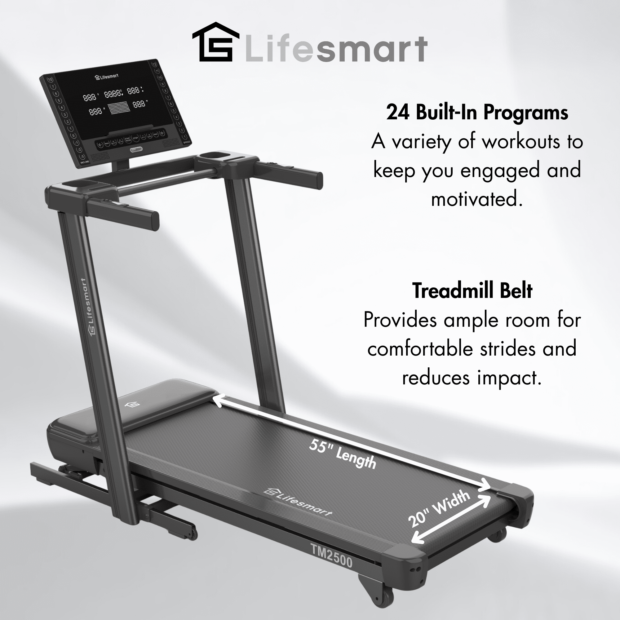 Lifesmart TM2500 PowerTouch Folding Treadmill for Home Gym with Brushless Motor Incline and Decline Compact Heavy Duty Treadmill with Bluetooth Speakers and Heart Rate Monitor
