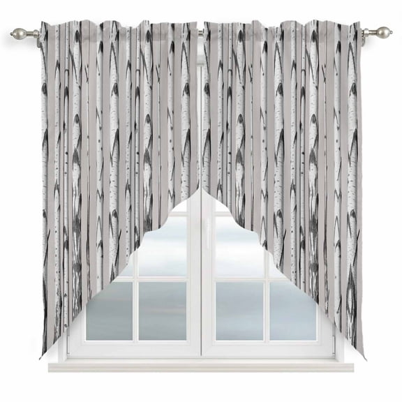 Birch Trees Swag Curtains for Kitchen/Bedroom/Living Room, Forest Vintage Abstract Wooden Gray Scalloped Curtains 63 Inch Long, Rod Pocket Window Swag Topper Curtains Valances 2 Panels Set 36"x63"