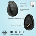 thumbnail image 5 of Logitech Lift Vertical Ergonomic Mouse, Wireless, Bluetooth or Logi Bolt USB Receiver, Quiet Clicks, 4 Buttons, Graphite, 5 of 11