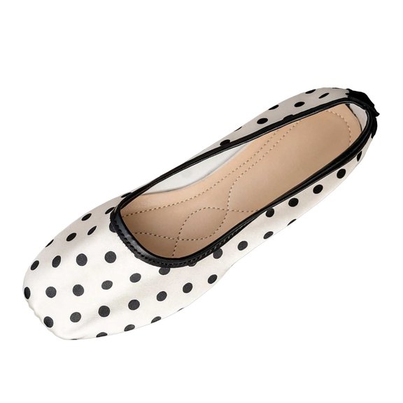 Shrysg Women's Polka Dot Ballet Flats Casual Slip-On Shoes White