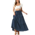 thumbnail image 2 of INSPIRE CHIC Women's A Line Maxi Skirt High Waist Ruffle Tiered Belt Lattice Texture Casual Long Skirts L Dark Blue, 2 of 4
