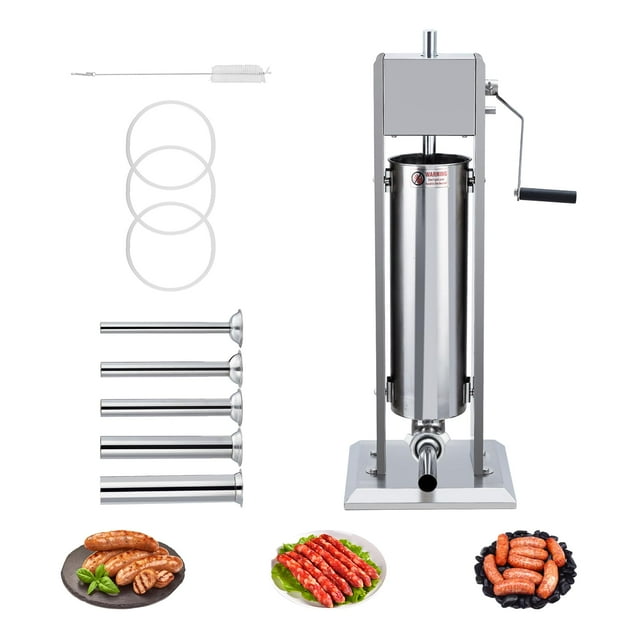 Yiwa Machine à Saucisses Manuelle 7L (15LB), Double Vitesse avec 5 Tubes en Acier Inoxydable**