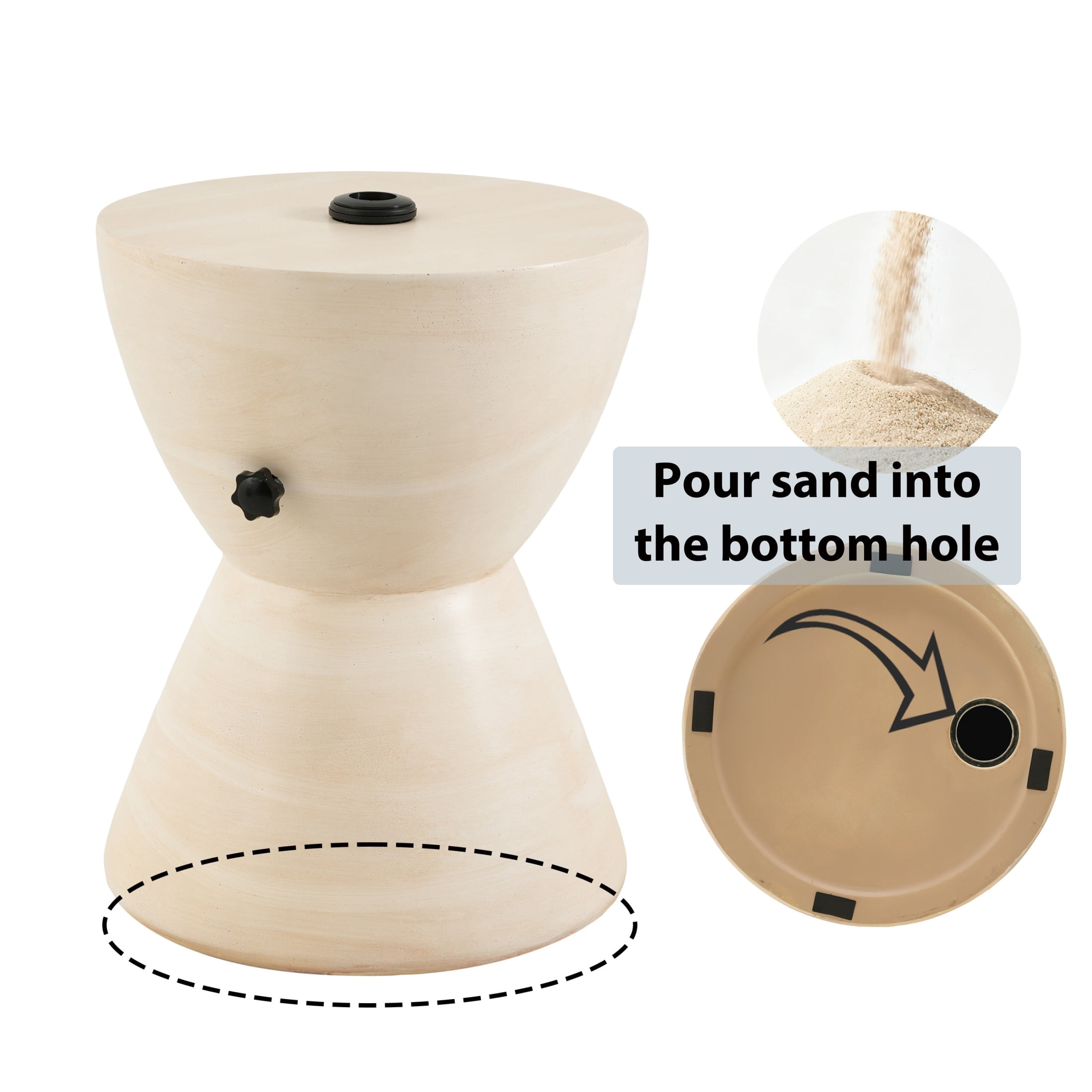 Christopher Knight Home Outdoor Hourglass MGO Umbrella Base Side Table, Sand Fillable, Beige