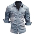 thumbnail image 2 of RUTAYY Men's Shirts Denim Casual Long Sleeve Workwear Button Down Tops Solid Color Turndown Collar Comfortable Fashion Beach Blouse, 2 of 3