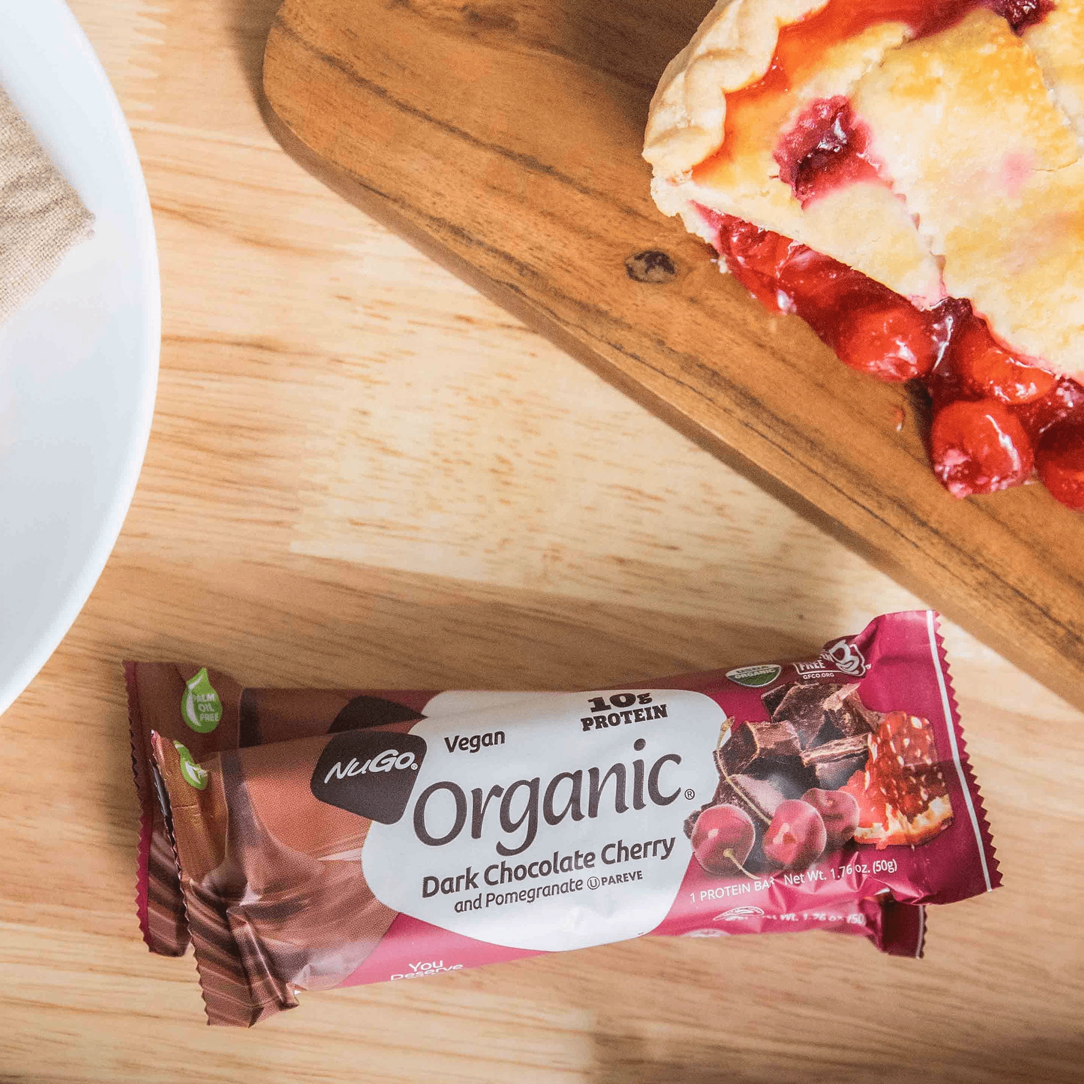 NuGo Organic Dark Chocolate Cherry and Pomegranate, 10g Vegan Protein, Gluten Free, 24 Count