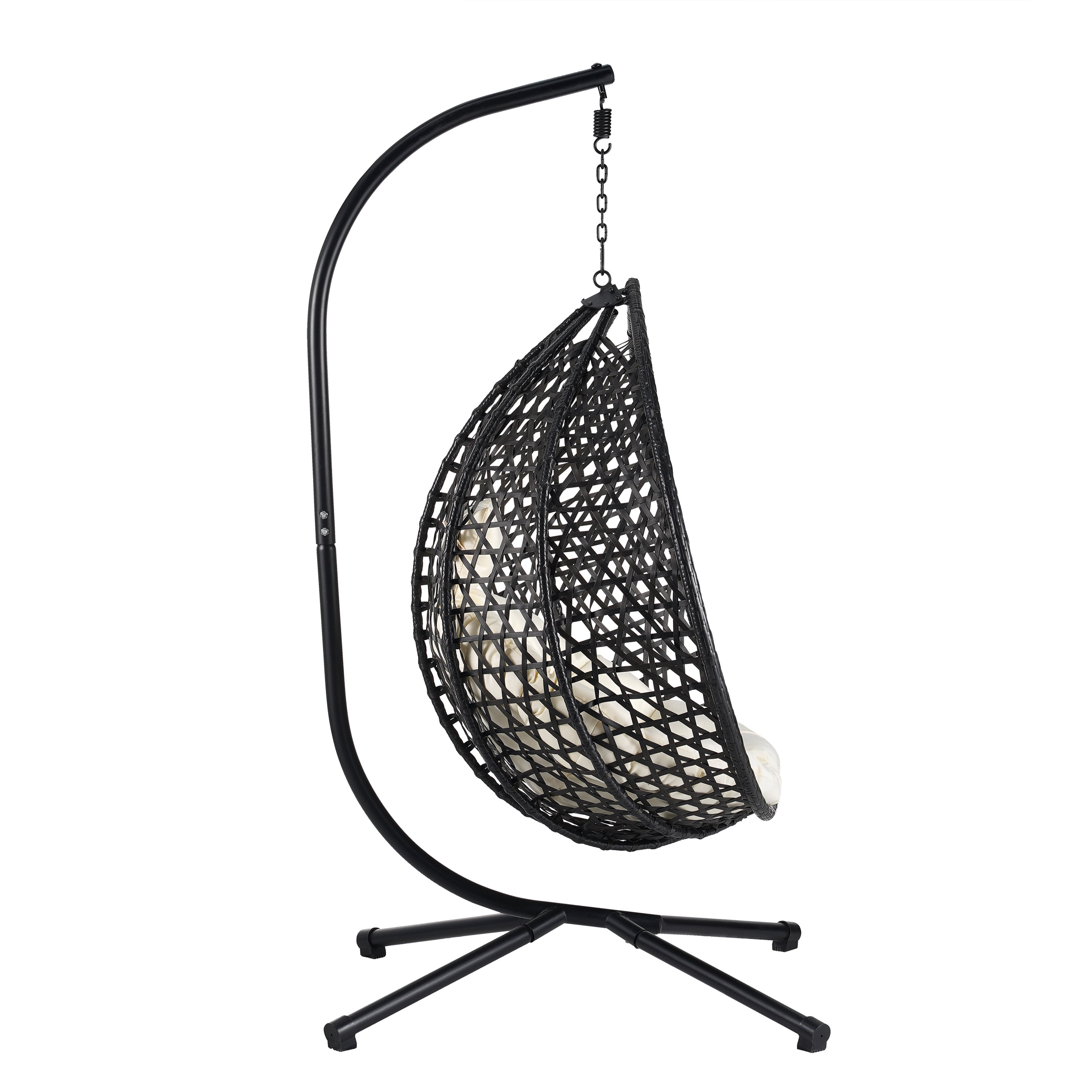 Woven Hanging Egg Chair With Stand, Sturdy Outdoor Swing Chair for Balcony Bedroom, Beige