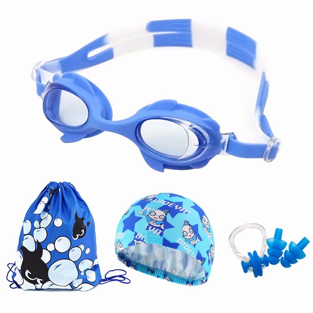 Kids Swimming Goggle,Outdoor Children's Waterproof Anti-Fog HD Swimming Goggles Swimming Cap Set-Light Blue by