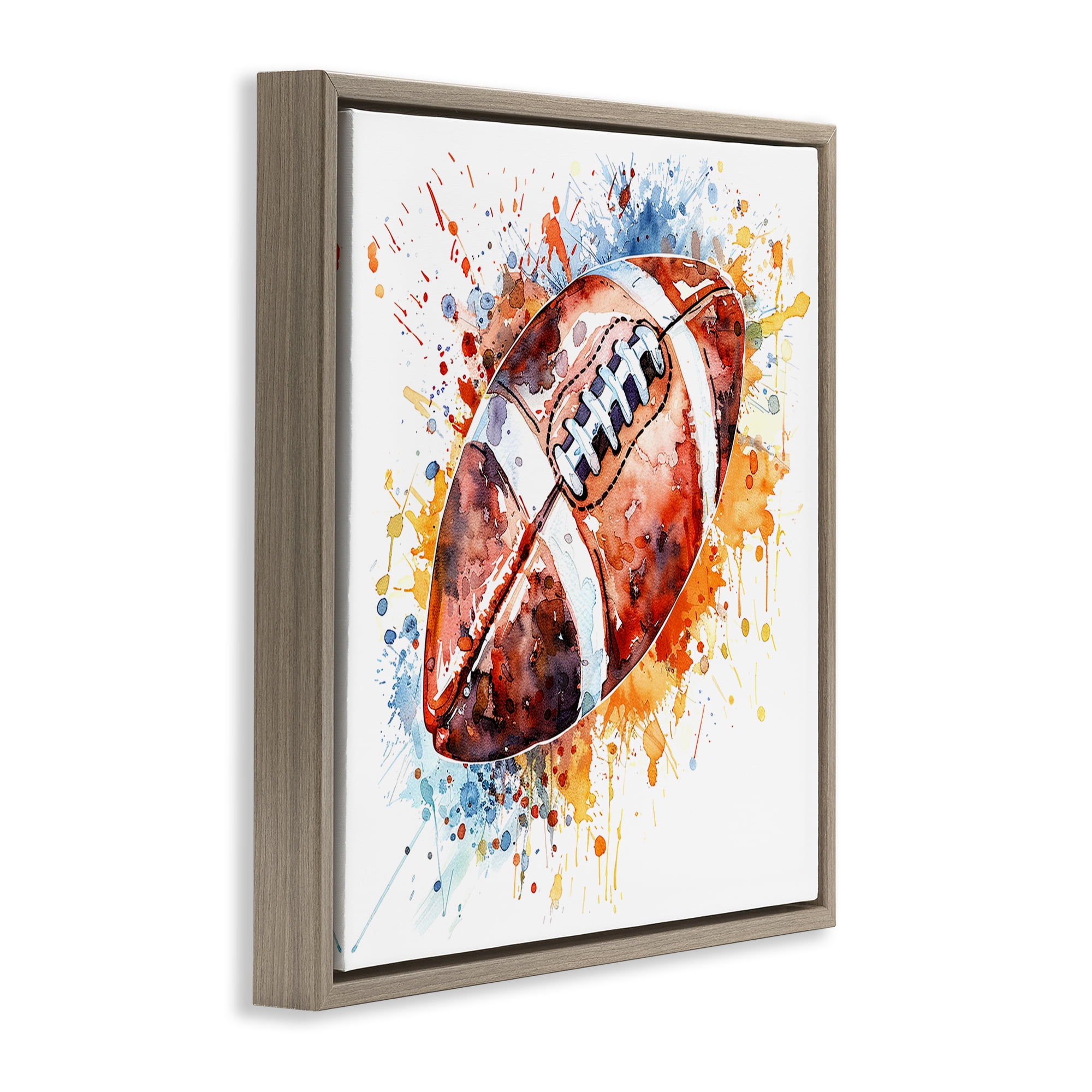 Stupell Industries Football Chromatic Splash Sports Painting Brown Floater Framed Canvas Art Print Wall Art, 18 x 18