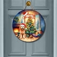 thumbnail image 2 of Merry Christmas Goldendoodle Santa Hat Xmas Tree Winter Holiday Round Wood Sign Doodle Dog Lover Gifts Idea Hanging Wall Home Decor - 01013, 2 of 5