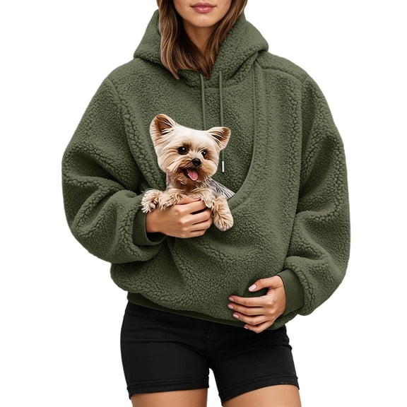 Xijirk Women Pet Carrier Hoodie Teddy Diagonal Front Pet Carry Pouch Drawstring Hood Oversized Fit for Pet Lovers Casual Daily Wear and Home Pet Snuggle Time,XL