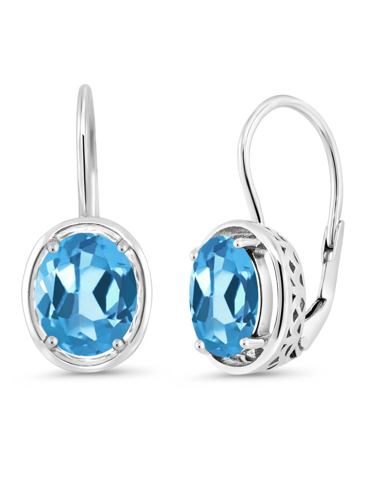 Sterling Silver Drop Earrings w/ 6x3mm Marquise Cut Swiss Blue Topaz 