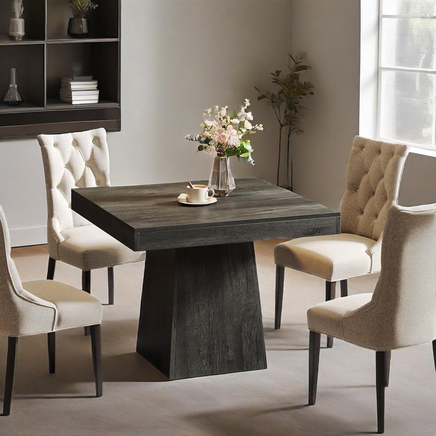 Dining Table, Rustic Farmhouse Square Kitchen Table for 4, 31.5 in L x 31.5 in W x 29.53 in H, Gray Wood Grain
